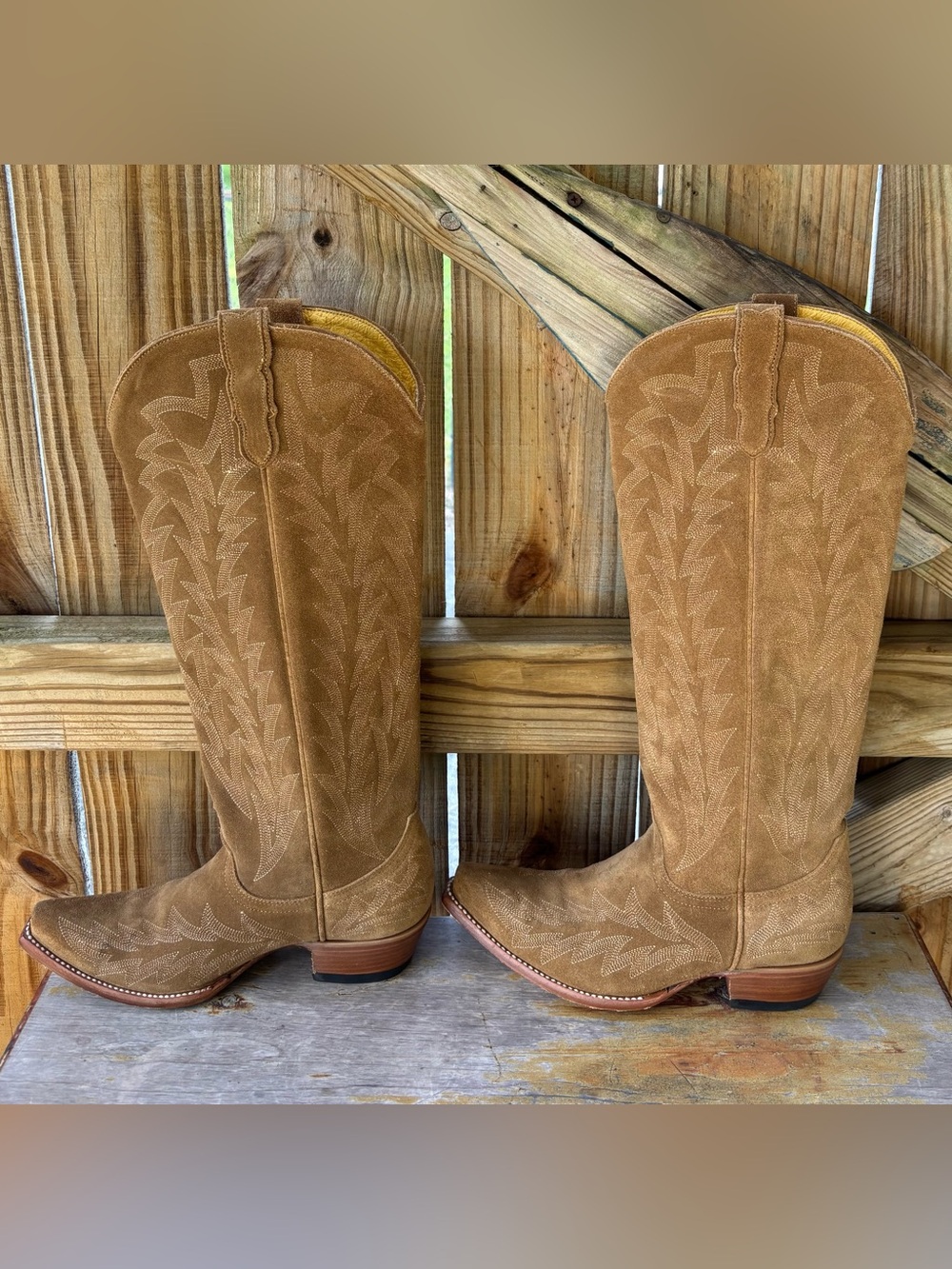 JRC & Sons Bootmakers Nancy Sand Suede Snip Toe Tall Western Boots Size 7B - Picture 2 of 16